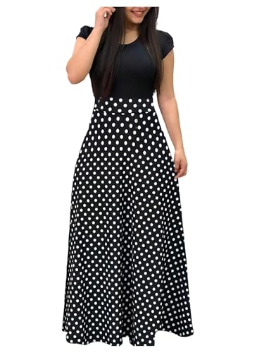 Milumia Women's Short Sleeve Polka Dots Maxi Dress Round Neck A line Long Dresses