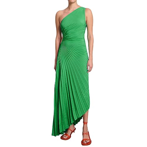 Robe longue moulante plissée à une épaule et taille haute pour femme