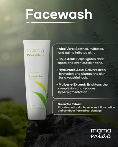 Image of MAMAMIAC Green Tea Deep Cleansing Face Wash - 100ml | For Bright & Clear Skin, Oil Control, Hydrating Cleanser