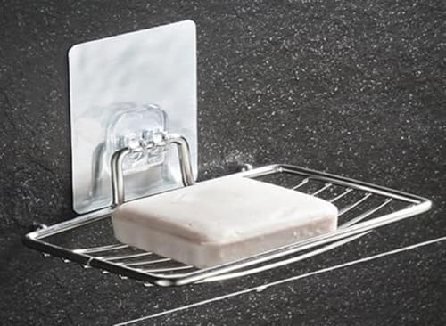 Image of Wall Mounted Stainless Steel Bathroom Soap Rack | Strong Self-Adhesive Shower Organizer for Soap & Toiletries | Rustproof Storage Rack for Kitchen, Washroom & Toilet, No Drilling - Pack of 2