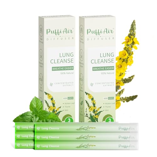 Herbal Diffuser Upgraded with Extracts of Mullein, Thyme and Mint for Cleansing Lungs, Improving Breathing and Oral Air Freshening (Green, 6 Sticks (Pack of 2))