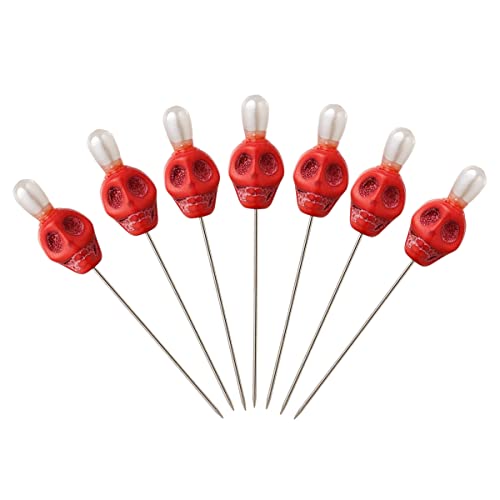 BLESSUME 7pcs Candle Magick Ritual Pins Skull Top (Red)