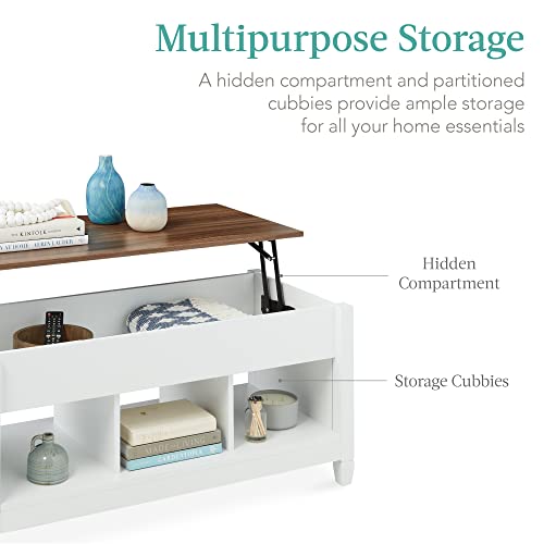 Best Choice Products Lift Top Coffee Table Hidden Storage Coffee Table, Wooden Dining Coffee Table, Accent Table Furniture For Living Room, Display Shelves - White/Brown #TOP2