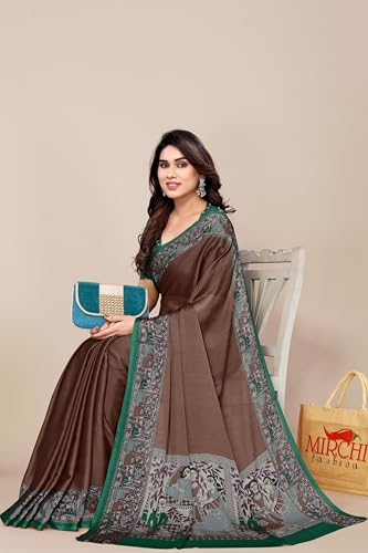 Image of MIRCHI FASHION Saree for Woman Chiffon Madhubani Print | Breathable Comfortable Printed Saree for Office and Regular Use (Available in 15 Designs)