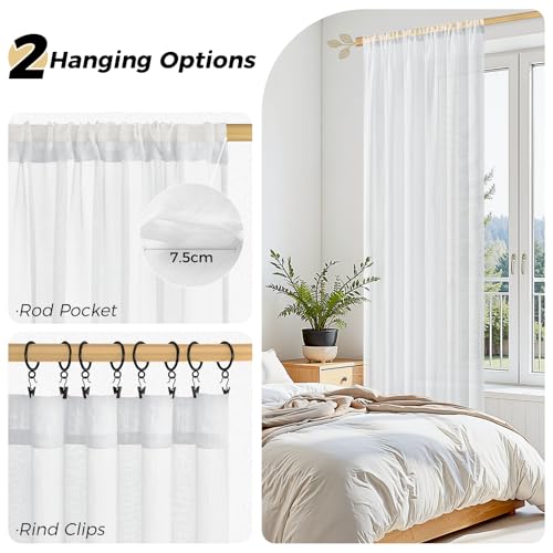 MRTREES Vorhänge Weiß Wohnzimmer 225x200cm (HXB) Vorhang Transparent Kinderzimmer für Stangendurchzug 1 Stück Vorhänge Extra Breite… – Ansicht 2