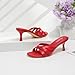 Mostrin Red Strappy Kitten Heels for Women Round Open Toe Flip Flops Slip On Mules Heels Fashion Thong Heeled Sandals for Holiday Wedding Daily Size 5.5