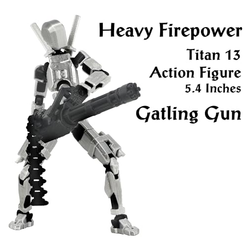 Gatling Gun T13 Titan 13 Action Figure Set【Assembled】, Robot Action Figure 3D Printed robo 13 Action Fidget Toys Dummy Figure Articulated, Lucky 13 for Collectors Desktop Decorations (Silver-Black)