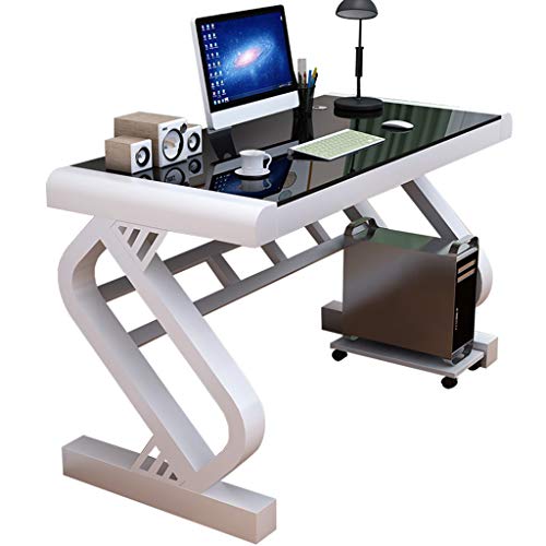 Bureau d'angle moderne pour étudiant pour bureau à domicile, bureau d'étude simple informatique avec plateau en verre trempé, installation facile, blanc,...