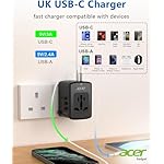 Acer Universal Travel Plug Adapter - International Power Adapter with 5 USB Ports (3 USB C) 5.8A, Worldwide Outlet Charger for USA to European UK France Germany Spain, Type C/E/F/G/I/L/A, Black - Image 2