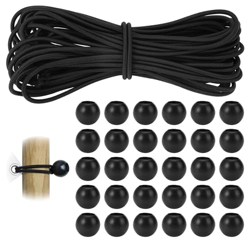 Spanngummis mit Kugel 4mm x 10M Spanngummis mit Gummiseil, DIY Planenspanner mit 30 Kugeln, Schwarz Zeltspanner Gummiseil Zeltgummi Gummispanner für Planen Zelt Banner Netz Pavillions