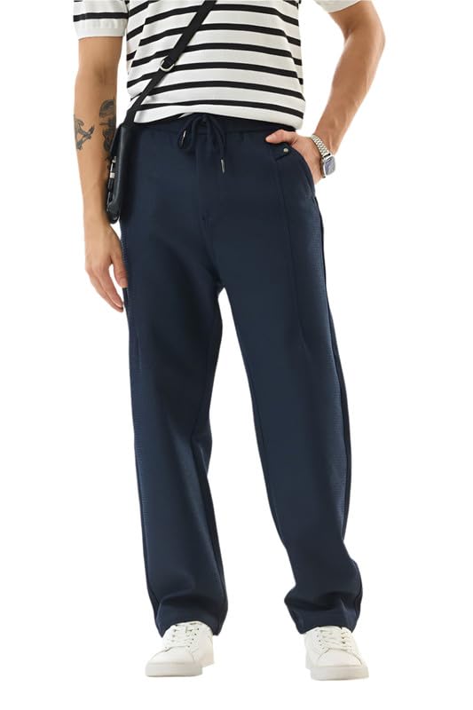 Image of SNITCH Men Chinos | Slim Fit Mid Rise Solid Pattern | Cotton Blend with Medium Stretch & Smooth Texture | Button & Zip Closure for Casual & Street Wear