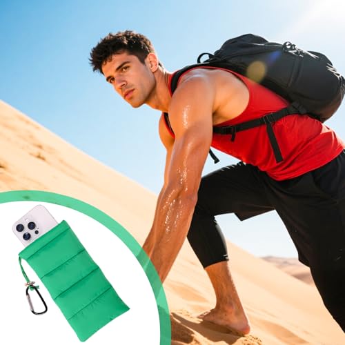 Lyreh Thermo Handyhülle, Daunen Baumwolle Warme Handyhülle Verhindert Einfrieren und Überhitzen Handyschutz Handytasche mit Karabiner Ideal für Outdoor Camping Wandern Skifahren (Grün)