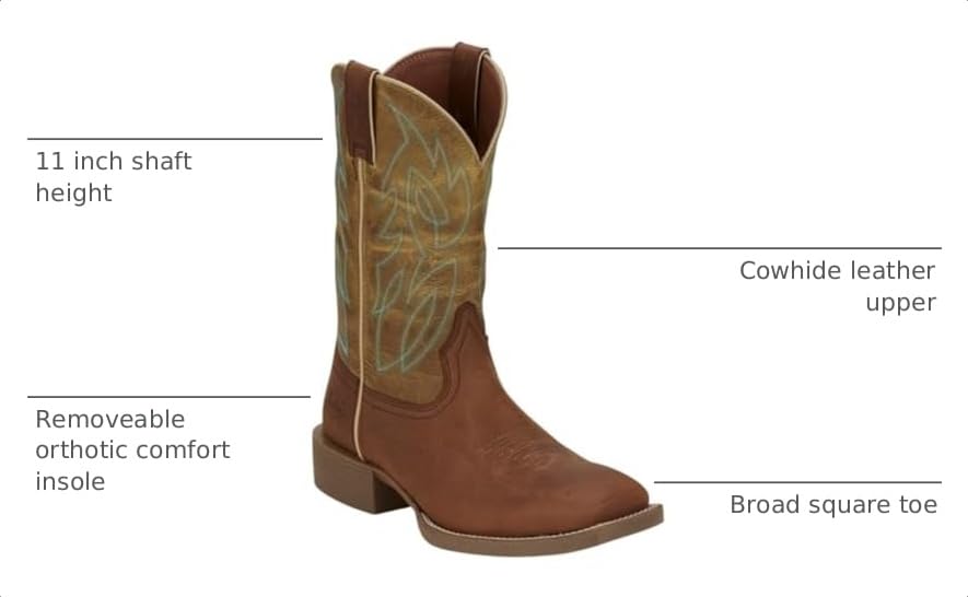 Image of Justin Canter 11 inch Western Boots for Men, Full Grain Leather, Woven Lining, Square Toe, Slip-Resistant Rubber Outsole