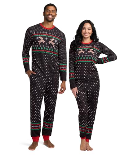 Tipsy Elves Christmas Black Fair Isle Rudolph Pajama Set Size Large