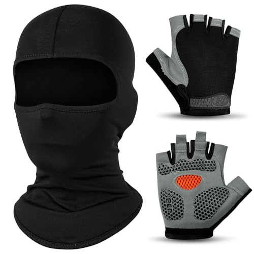 Alaoo Casquette Noire Cagoule, Masque Sans Visage avec Gants, Masque Respirant Élastique, Masque Noir Deguisement pour Halloween Mascarade Carnaval Fête Cosplay Ski Motocyclisme Cyclisme,2 pièces,L