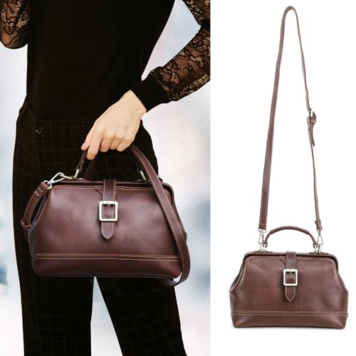 Image of CONTACTS Full Grain Leather Doctor Purse Bag for Women Top Handle Bag Vintage Handbag Shoulder Bag
