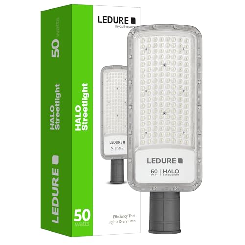 Image of LEDURE 50w Cool White Halo LED Street Light- Pack of 1 | Ultra Bright Energy Efficient Outdoor Waterproof Lamp | Durable Housing for Garage, Parking, Garden, Playground, Roads & Sidewalks