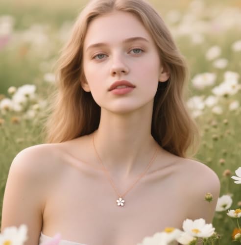 Reffeer Solid 925 Sterling Silver Daisy Flower Necklace Choker for Women Teen Girls Flower Pendant Necklace2