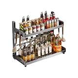 Verstellbares 2-stöckiges Gewürzregal, Edelstahl-Küche mit Messerhalter und 4 Haken, Aufbewahrungslösung für effizientes Kochen (40 cm)