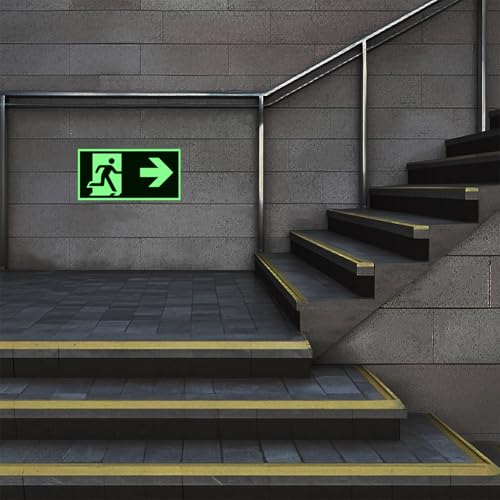 7 Stück Notausgangsschild Nachleuchtend Selbstklebend 30x15cm | Fluchtwegschilder Pfeil Links Rechts Unten | Langnachleuchtend Rettungszeichen für Büro Hotel Schule Lager