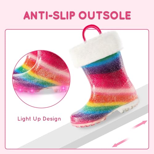 Kids Toddler Winter Rain Boots for Girls Boys Light up Waterproof Warm Boots with Removable Fleeced Lining4