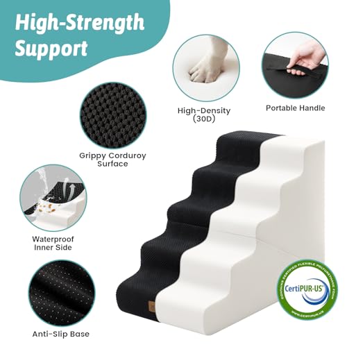 Image of COZY KISS Dog Stairs for Small Dogs, 5-Step 2-in-1 Dog Steps,22.4 inch H