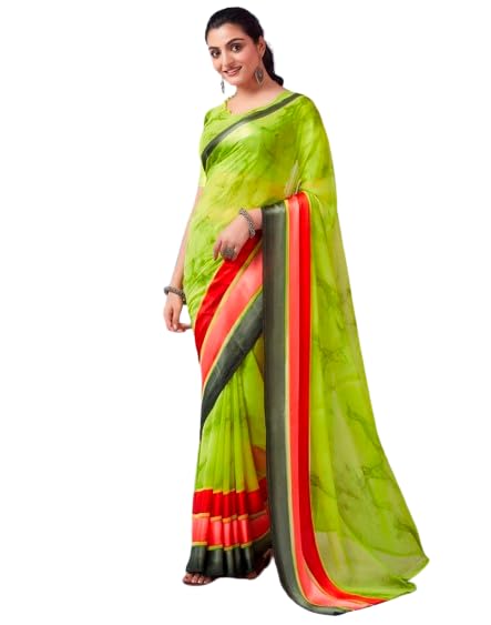 Hetvi Creation Fancy Sattin Patta With Georgette Printed Saree With Blouse Piece
