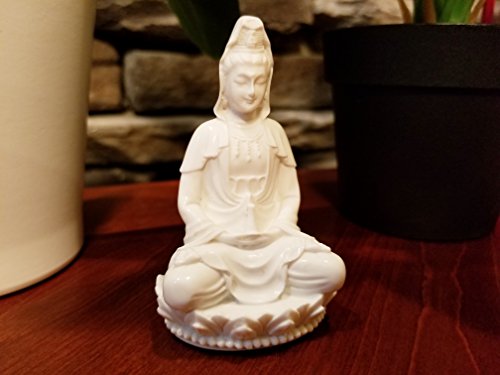 Estatua Guan Yin pequeña acabado mármol blanco miniatura 3