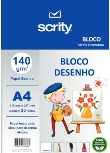 Bloco para Educação Artística, Scrity, Desenho, A4, Branco, 140 G...