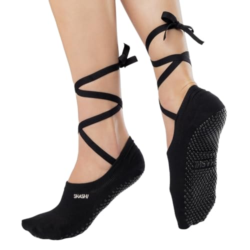SHASHI Ballet Tie Grip Socks for Women – Velvet Ribbon Socks Ideal for Dancing, Yoga, Pilates, Barre and More