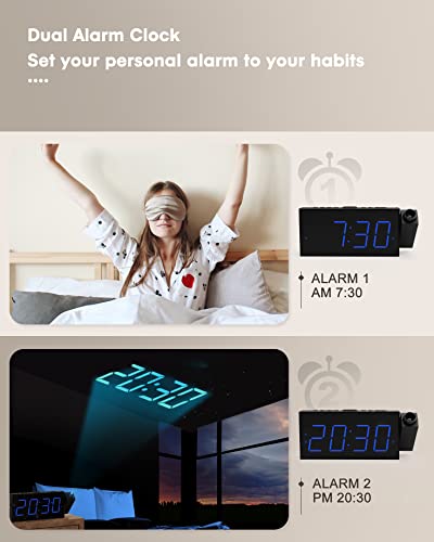 Onlyee Projection Alarm Clock For Bedroom, Led Digital On Ceiling Wall With Usb Phone Charging thumb #4