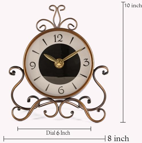 Image of Table Clock Antique Style 10 in dial 6 in Desk Clock Art Unique for Home Office Decor Metal Iron Glass Colour (Antique - 2)