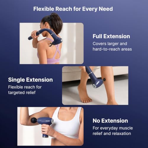 Image of Cult XTND Massage Gun for Full-Body Muscle Relief, 3-in-1 Extension for Easy Back & Full-Body Massage, 35W Motor, 6 Speed Levels, 4 Massage Heads, Pain Relief Massager for Back, Shoulders, Legs & Everyday Recovery, Blue