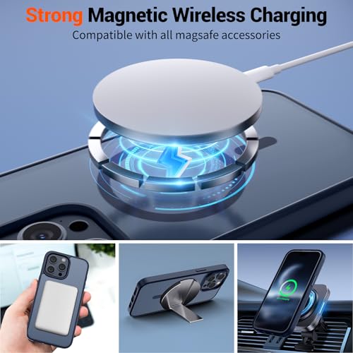 Image of SUPFINE Magnetic for iPhone 15 Pro Case with Screen Protector (Compatible with MagSafe) (Military Grade Drop Protection) Translucent Matte Shockproof Phone Cover,Dark Blue