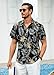 HISDERN Mens Button Down Hawaiian Shirts Black Summer Casual Tropical Floral Aloha Shirt Short Sleeve Vacation Palm Leaf Hawaii Beach Dress Shirt