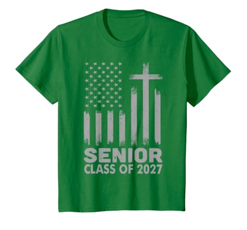 Senior Class of 2027 USA Flag Christian Graduation 2027 T-Shirt, Youth, Kelly Green, Medium
