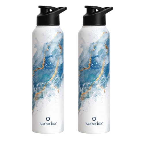 Image of Speedex Stainless Steel Water Bottle 1 Ltr (1000ml), BIS Approved, Leak-Proof Sipper Cap, Ice Marble Printed Design, Office, School, Travel, Daily Use, Men, Women, Boys, Girls, Kids, Set of 2