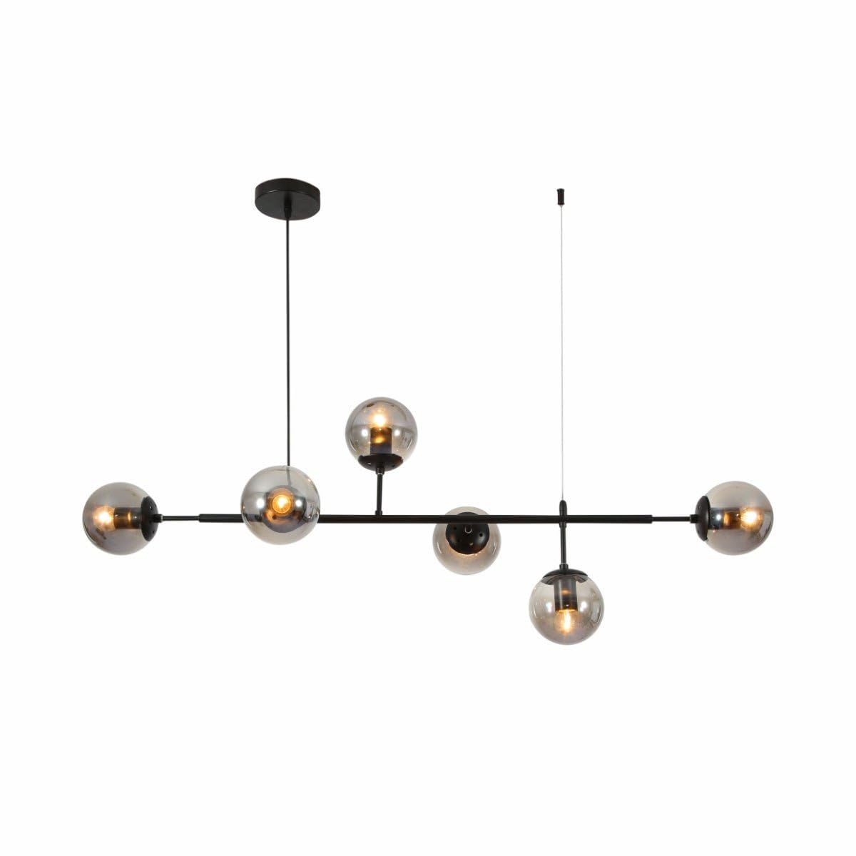 Tekled Black Metal / Smoky Globe Smoky Or Amber Glass Globe Black Or Gold Metal Modern Island Chandelier Ceiling Light 6Xe27 Fittings - Black/Smoky