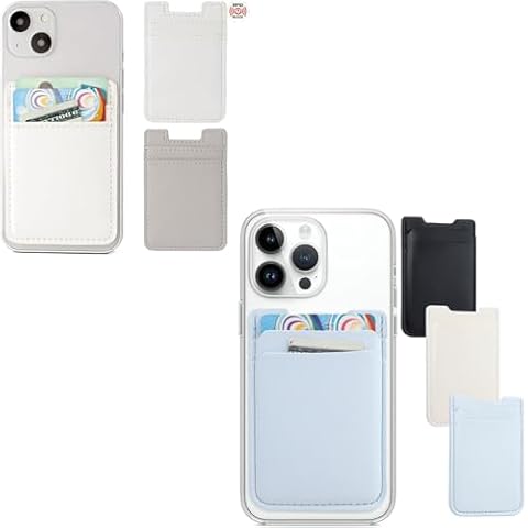 Fulgamo 2Pack Leather Phone Wallet Grey&White+3Pack Leather Phone Wallet Light Blue&White&Black Cover