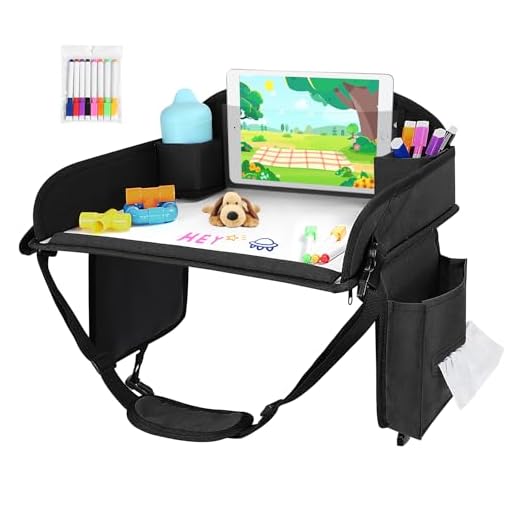 WENRENER Kids Travel Tray for Car Seat, Toddler Road Trip Essentials With Drawing Kit, Travel Activities Must Haves (Black)