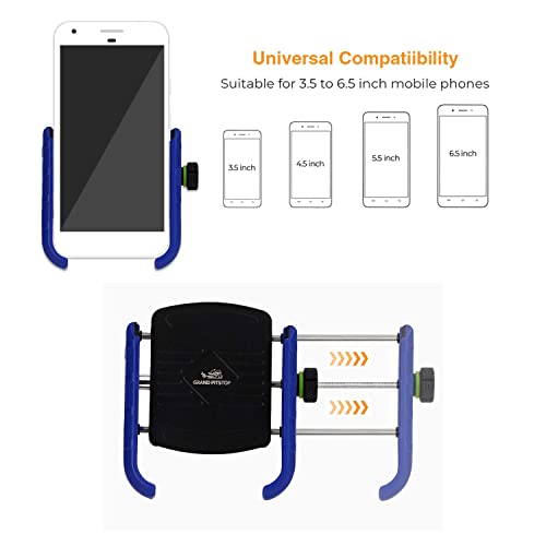 Image of GRAND PITSTOP Grandpitstop Adjustable Mobile Holder- with Charger-Jaw Grip for Bike /Motorcycle /Scooter Handlebars (Blue)