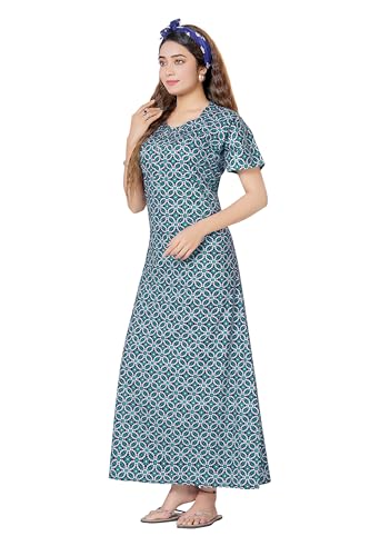 Image of PNAEONG Women's Printed Cotton Nighty, Gown Maxi - Free Size Blue