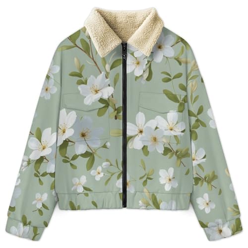 Veste polaire femme fleurie vert sauge à fermeture zippée pour l'hiver