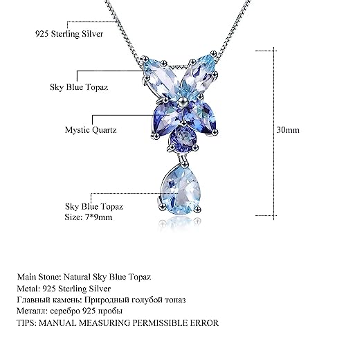 Collier topaze bleue naturelle et quartz mystique, pendentif fleur argent - 2