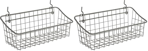 Spectrum Pegboard & Wall Mount Wire Basket Small (Industrial Gray) - Storage & Organizer for Garage, Tools, Shed, Home, Work Bench, Crafts, & More (Pack of 2)