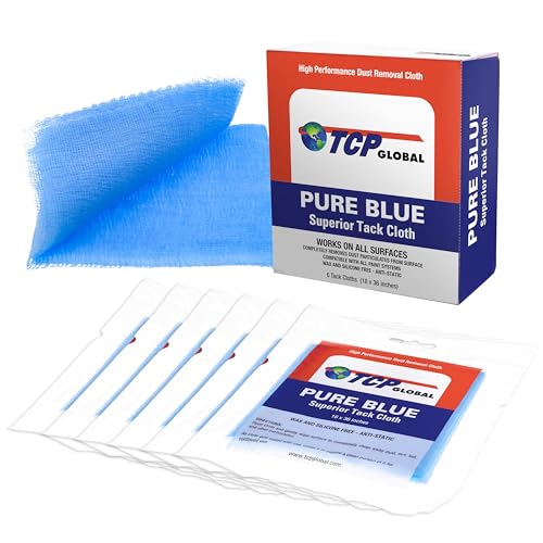 TCP Global - Pure Blue Superior Tack Cloths - Tack Rags (Box of 6) - Automotive Car Painters Professional Grade - Removes Dust, Sanding Particles, Cleans Surfaces - Wax and Silicone Free, Anti-Static