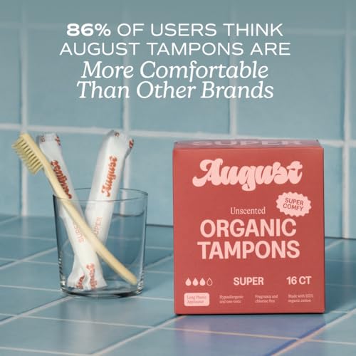 Image of August Super Tampons - Easy-Glide Long Applicators - 36-Pack 100% Organic Cotton Tampons for Women, Non-Toxic, Fragrance-Free, and Hypoallergenic