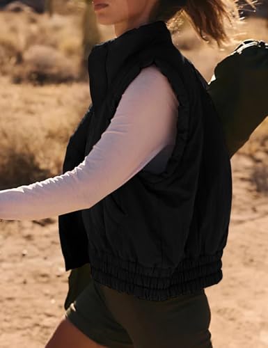 Womens Quilted Puffer Vest Winter Stand Collar Sleeveless Cropped Outerwear Warm Padded Gilet with Pockets4