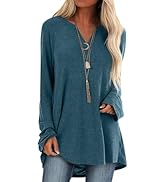 ORANDESIGNE Womens V Neck Sweatshirt Solid Color Long Fit Pullover Shirts Loose Long Sleeve Tunic...