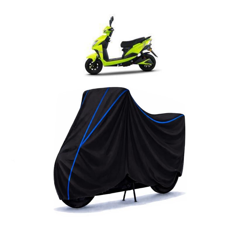 Image of Scooty Cover Water Resistant for Techo Electra Neo | Universal Scooter & Bike Cover | Heavy Duty UV Dust, Rain & Scratch Protection | Elastic Fit All Weather Indoor Outdoor | Black with Blue Piping